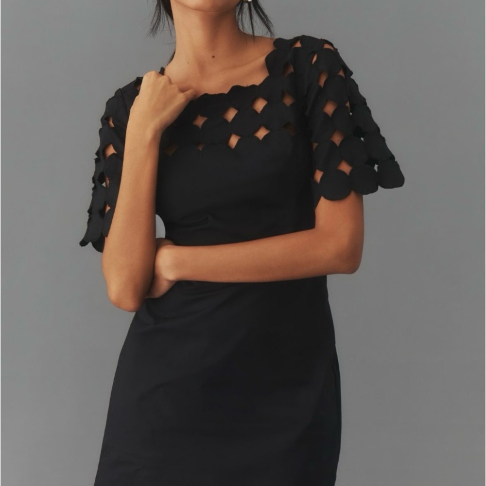 NWT Anthropologie Black Cutwork Mini Shift Dress